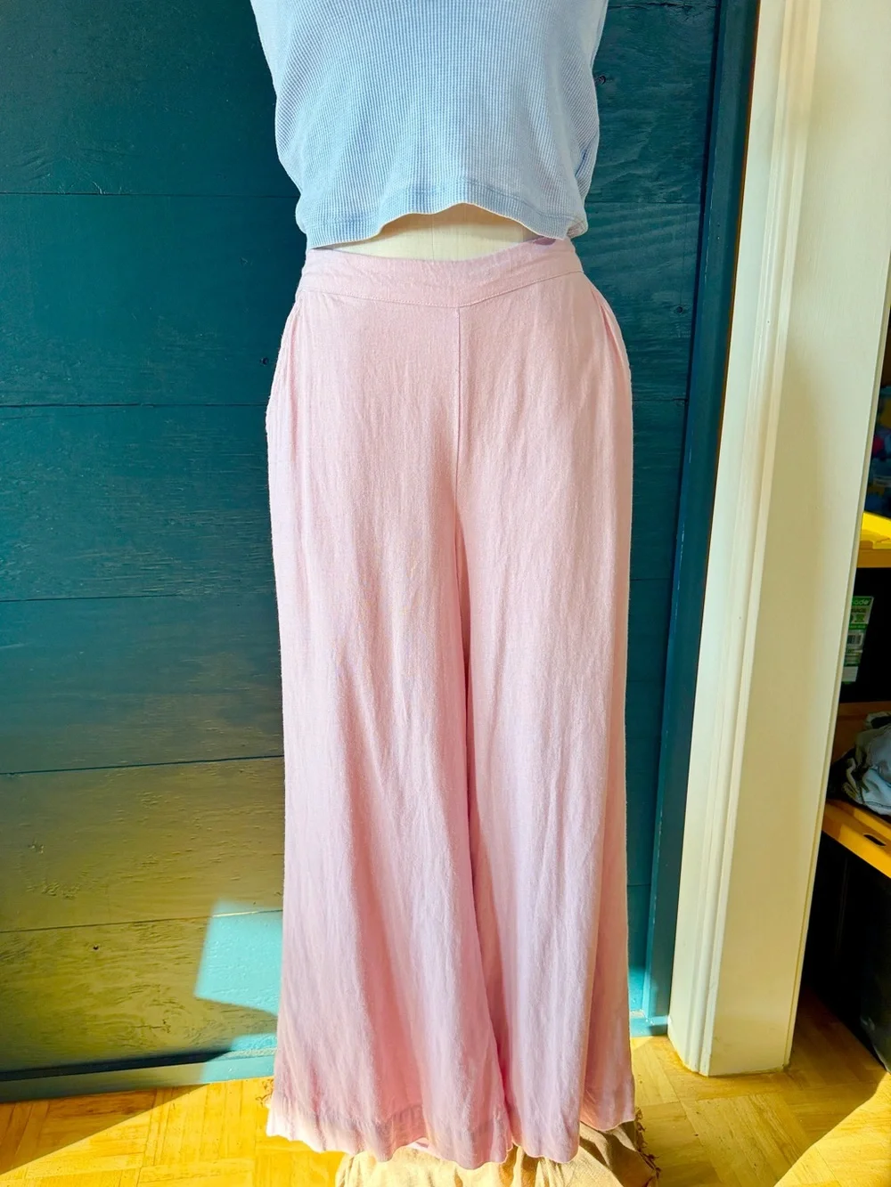 Free People Light Pink Linen-Blend Wide Leg Pants Size XS